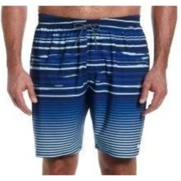 Nike Blue Fade Stripe Breaker 9" Swim Trunks Bathing Suit w/ Pockets Men's M NEW - Picture 1 of 12
